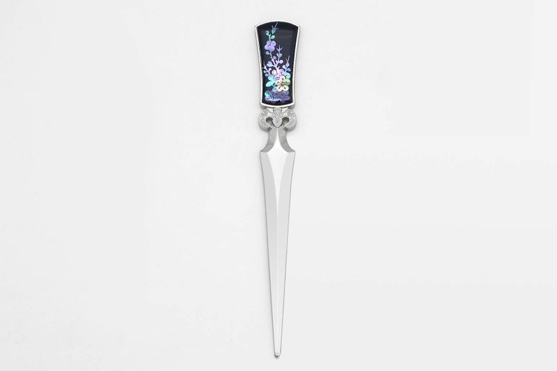 Store-Play Inlay with Mother of Pearl Metal Steel Office Knife Hand Cutter Blade Envelope Letter Opener (Blossom Black) - Image 2